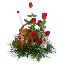 Teddy In The Garden Flower Basket