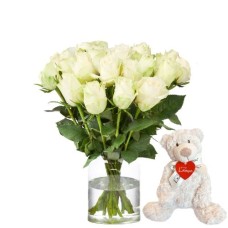 White roses + free bear (Small)