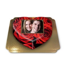 Photo cake roses in the shape of a heart (size M)