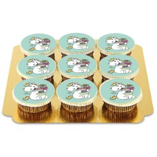 9 Chubby Unicorn Cupcakes - Green