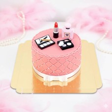 Deluxe makeup cake with white ribbon (Small (18 cm (12 parts)))