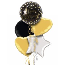 Black and Gold Sparkles Birthday Balloon Bouquet
