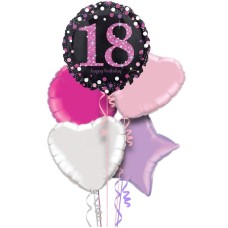 Happy 18th Birthday Pink & Black Holographic Balloon Bouquet