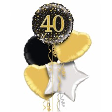 Happy 40th Birthday Black & Gold Holographic Balloon Bouquet