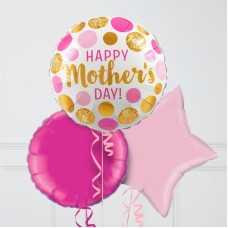 Happy Mother's Day Dots Mixed Pink Inflated Foil Balloon Bunch (4 Balloons)
