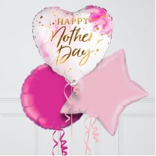 Happy Mother's Day Pink Watercolour Hearts Inflated Foil Balloon Bunch (4 Balloons)