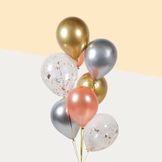 8 Pieces of Rose Gold, Metallic Gold, Metallic Silver and Confetti Helium Balloons