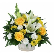 Funeral Arrangement of Yellow Roses and White Lilies (Refined)