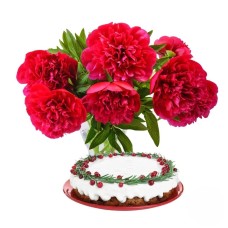 Bouquet of red carnations with cream cake (Refined)