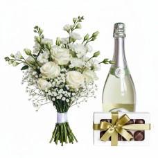 White bouquet with chocolates and sparkling wine (Refined)