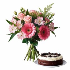 Bouquet of Mixed Pink Flowers with choco-cream cake (Refined)