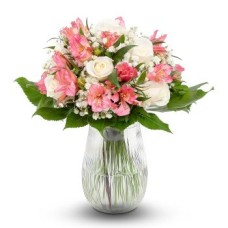 White and Pink Rose Bouquet with Soft Green (Refined)