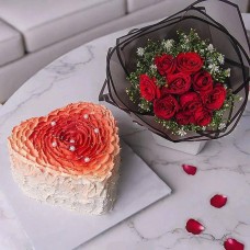 Love In Bloom Combo With 3D Petal Bloom Cake And Red Roses
