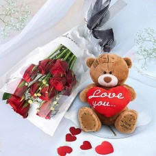 12 Red Roses And Heartfelt Harry Teddy Bear Combo