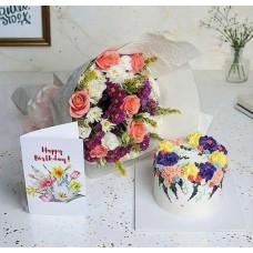 Her Day Of Grace Birthday Combo With Cake And Roses Flower Bouquet