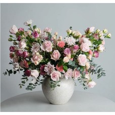 Royal Bloom Artisan Garden Exotic Vase Arrangement With Lilac, Peach And Pink Spray Roses