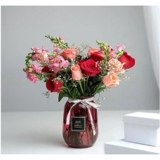 Red And Pink Harmony Vase With 10 Red Roses And 10 Pink