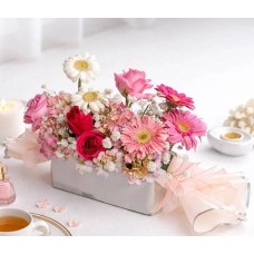 White Pink Mixed Bloom Flower Arrangement