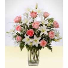 Friendship: White and Pink Lilies vase