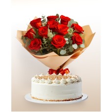 Sweetness Combo: Cake + 12 Roses Bouquet