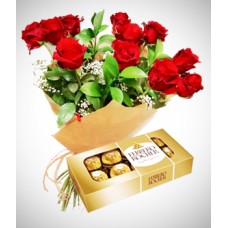 Perfect Match Combo: 12 Roses Bouquet + Chocolates