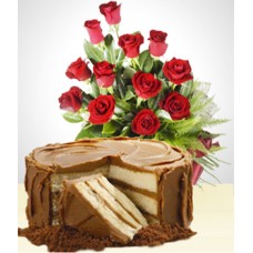Sweetness Combo: Cake + 12 Roses Bouquet
