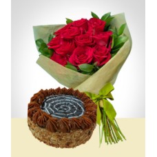 Refinement Combo: Cake + 12 Roses Bouquet: