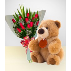 Caprice Combo: 12 Roses Bouquet + Teddy Bear: