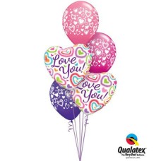 Bouquet 126 Love You! Fuzzy Hearts Qualatex #21805-2 40863-3