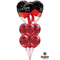 Bouquet 141 Love You Red Ribbon Qualatex