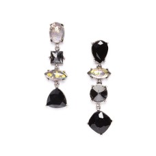 Contrast Crystal Asymmetric Earrings in Black and White
