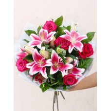 Pink Rose And Lily Hand Tied (Large)