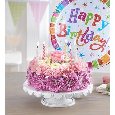 Birthday Wishes Flower Cake Pastel (Small With Balloon)