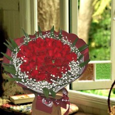 99 Red Roses Hand Bouquet W/ 2Tone Red/Gold Color Wrapper