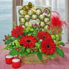 Red gebera with 24 Ferrero Rocher