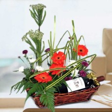 Red Wine with Orange Gerbera Arrangement