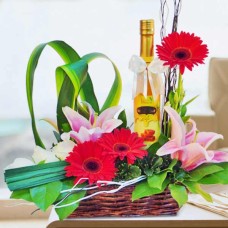 Natural Honey And  Mixed Flowers Basket Arrangement