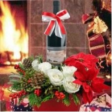 Red wine & White Roses Basket Arrangement