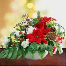Artificial Poinsettia Flowers & White Roses Arrangement