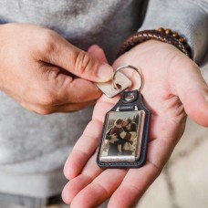 Leather keychain with photo (Round)
