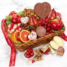 Valentine Treasures Fruit Basket Gift with Valentine Ribbon