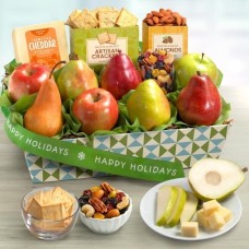 Happy Holidays Cheese and Nuts Classic Fruit Basket