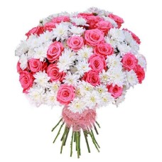 Bouquet Of White Chrysanthemums And Pink Roses