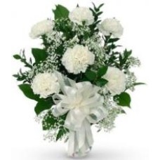 6 White Carnations Vase