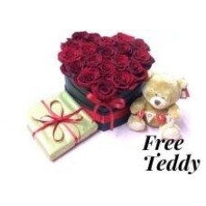 Red Roses And Chocolates With Teddy Bear