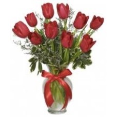 10 Red Tulips Vase