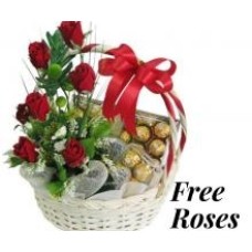 Basket Of FREE Roses With 2 Boxes Of Ferrero Rocher Chocolates
