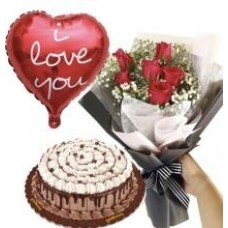 6 Red Roses, 1/2kg Butterscotch Cake And  Balloon