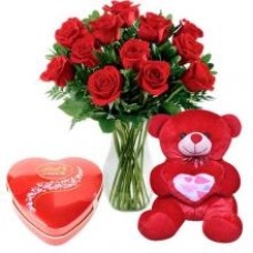 Red Roses, Teddy Bear And A Box Of Chocolates