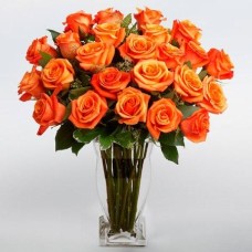 24 Orange Roses Vase